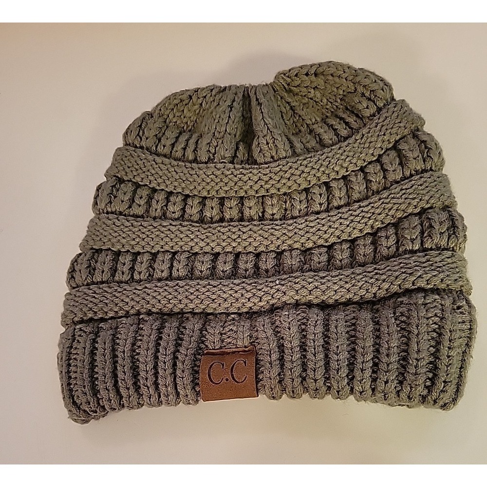 Women's C.C Exclusives Soft Stretch Cable Knit Messy Bun-Ponytail Beanie Winter